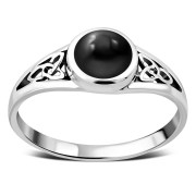 Black Onyx Trinity Knot Silver Ring, r557