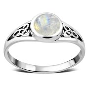 Rainbow Moonstone Trinity Knot Silver Ring, r557