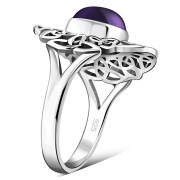 Amethyst Genuine Stone Cab Celtic Trinity Knot Silver Ring, r558