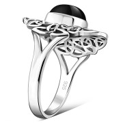 Black Onyx Celtic Trinity Knot Silver Ring, r558