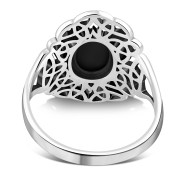 Black Onyx Celtic Trinity Knot Silver Ring, r558