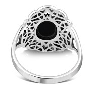 Black Onyx Celtic Trinity Knot Silver Ring, r558