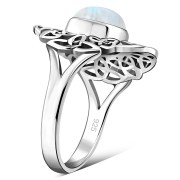 Rainbow Moonstone Celtic Trinity Knot Silver Ring, r558