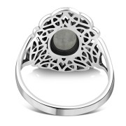 Rainbow Moonstone Celtic Trinity Knot Silver Ring, r558