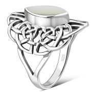 Light Large Mother Of Pearl Celtic Silver Ring, r561