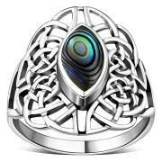 Light Large Abalone Celtic Silver Ring, r561