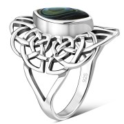 Light Large Abalone Celtic Silver Ring, r561