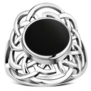 Large Black Onyx Celtic Silver Ring, r562