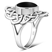 Large Black Onyx Celtic Silver Ring, r562