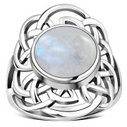 Large Rainbow Moonstone Celtic Silver Ring, r562