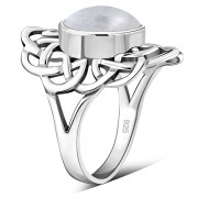 Large Rainbow Moonstone Celtic Silver Ring, r562