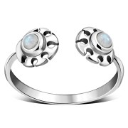 Open Silver Ring w Rainbow Moonstone, r576