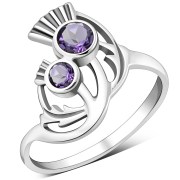 Amethyst Genuine Stone Thistle Silver Ring, r580