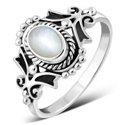 Mother Of Pearl Native Style Ethnic Silver Ring, r581