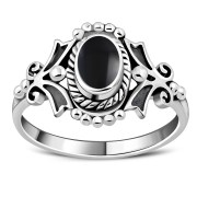 Black Onyx Native Style Ethnic Silver Ring, r581