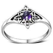 Delicate Amethyst Genuine Stone Celtic Knot Silver Ring, r582