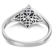 Delicate Amethyst Genuine Stone Celtic Knot Silver Ring, r582