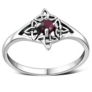 Delicate Garnet Celtic Knot Silver Ring, r582
