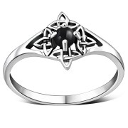 Delicate Black Onyx Celtic Knot Silver Ring, r582