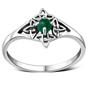 Delicate Green Agate Celtic Silver Ring, r582