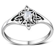 Delicate Rainbow Moonstone Celtic Silver Ring, r582