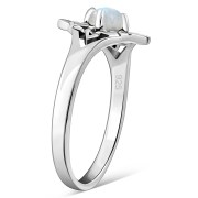 Delicate Rainbow Moonstone Celtic Silver Ring, r582