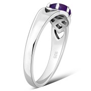 Amethyst Genuine Stone Celtic Knot Sterling Silver Ring, r583