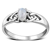 Rainbow Moonstone Celtic Knot Silver Ring, r583