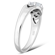 Rainbow Moonstone Celtic Knot Silver Ring, r583