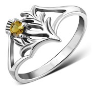 Delicate Citrine Stone Silver Thistle Ring, r584