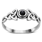Celtic Trinity Silver Black Onyx Ring, r586