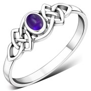 Amethyst Genuine Stone Cab Celtic Knot Silver Ring, r587