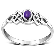 Amethyst Genuine Stone Cab Celtic Knot Silver Ring, r587