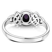 Amethyst Genuine Stone Cab Celtic Knot Silver Ring, r587