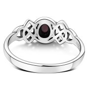 Garnet Cab Celtic Knot Silver Ring, r587
