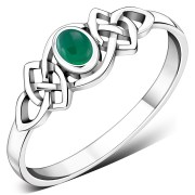 Green Agate Celtic Knot Silver Ring, r587
