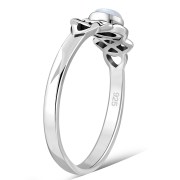 Rainbow Moonstone Cab Celtic Knot Silver Ring, r587