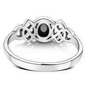 Rainbow Moonstone Cab Celtic Knot Silver Ring, r587