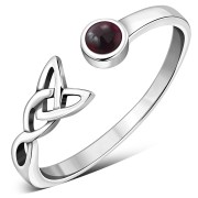 Garnet Trinity Knot Sterling Silver Open Ring, r588