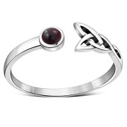Garnet Trinity Knot Sterling Silver Open Ring, r588