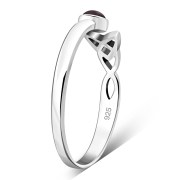 Garnet Trinity Knot Sterling Silver Open Ring, r588