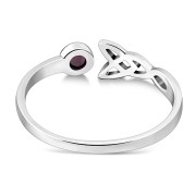 Garnet Trinity Knot Sterling Silver Open Ring, r588