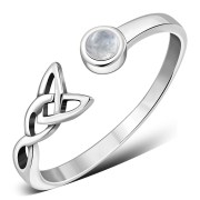 Rainbow Moonstone Trinity Knot Sterling Silver Open Ring, r588