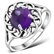 Amethyst Stone Celtic Silver Ring, r589