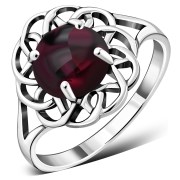 Garnet Stone Celtic Silver Ring, r589