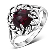 Garnet Stone Celtic Silver Ring, r589