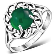 Green Agate Stone Celtic Silver Ring, r589