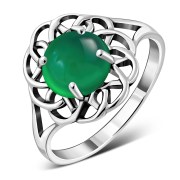 Green Agate Stone Celtic Silver Ring, r589