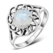 Rainbow Moonstone Celtic Silver Ring, r589