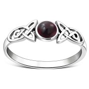 Garnet Celtic Trinity Silver Ring, r590